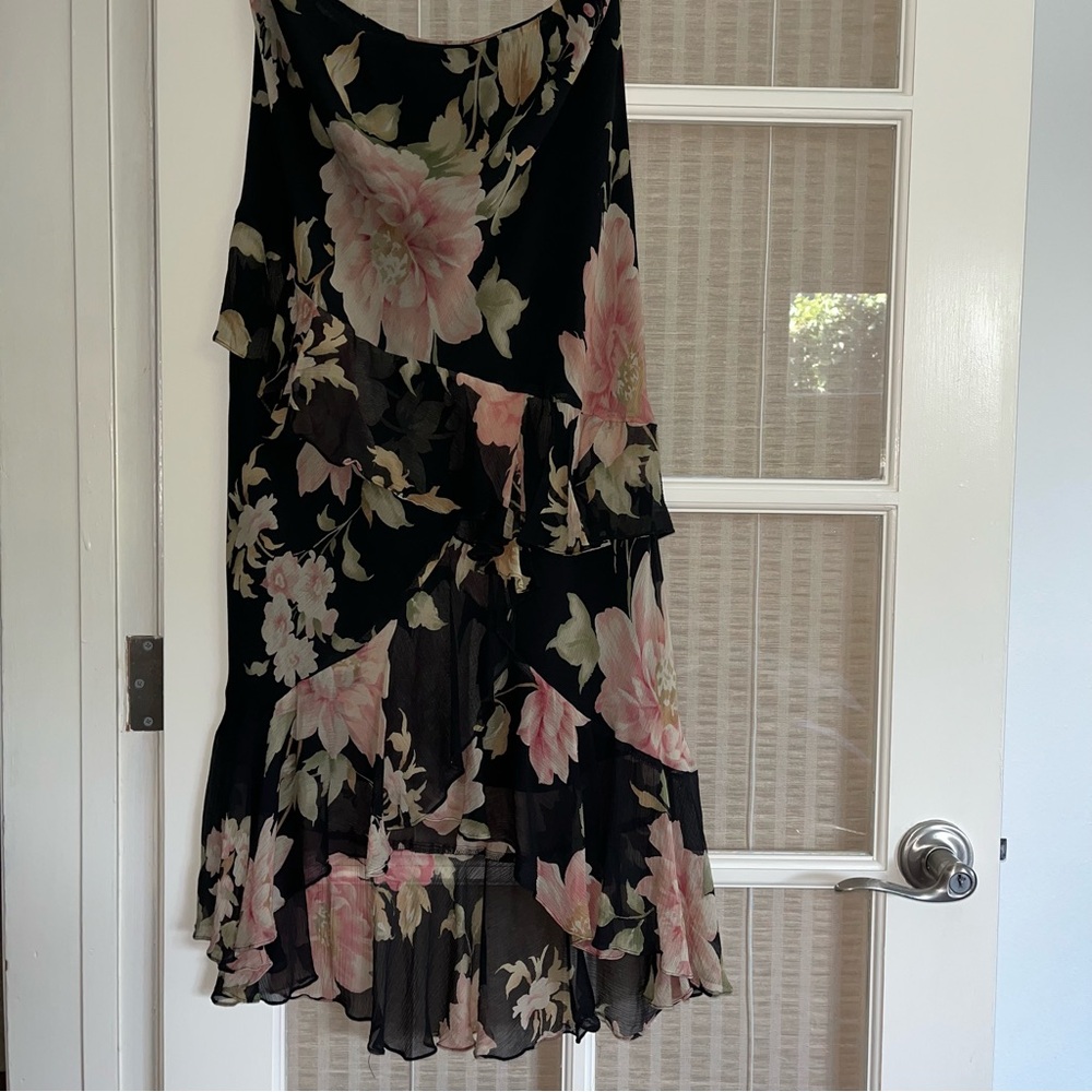 Ralph Lauren Black and Pink roses tiered ruffle skirt
